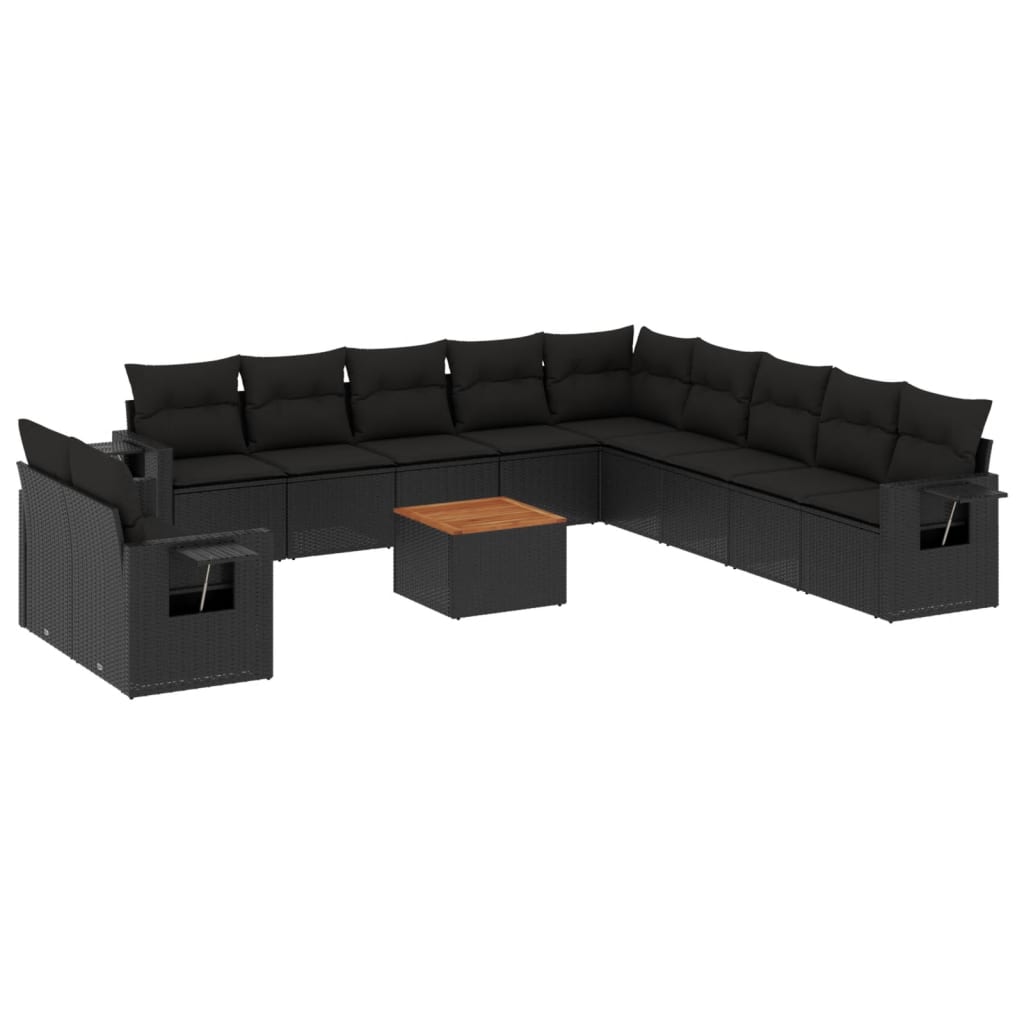 vidaXL 12-delige Loungeset met kussens poly rattan zwart