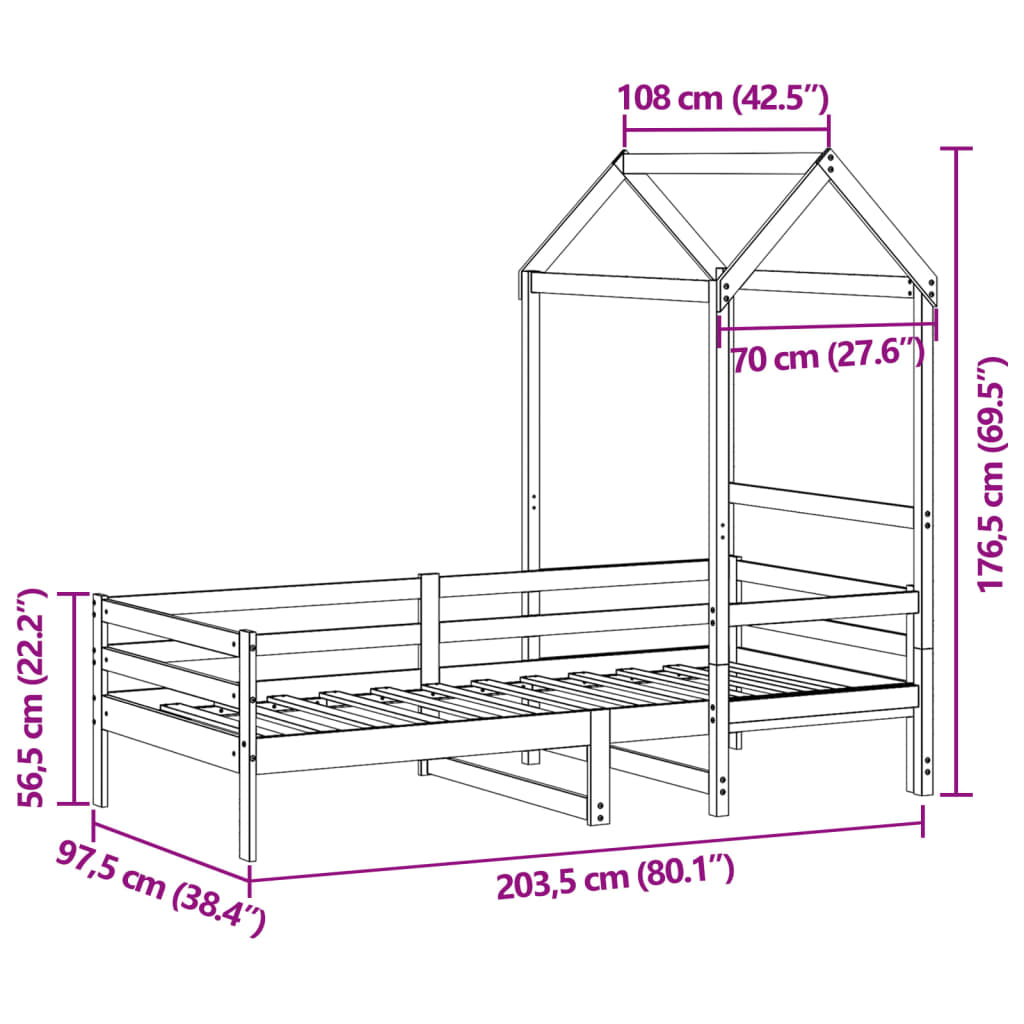 vidaXL Slaapbank met huisje 90x200 cm massief grenenhout wit